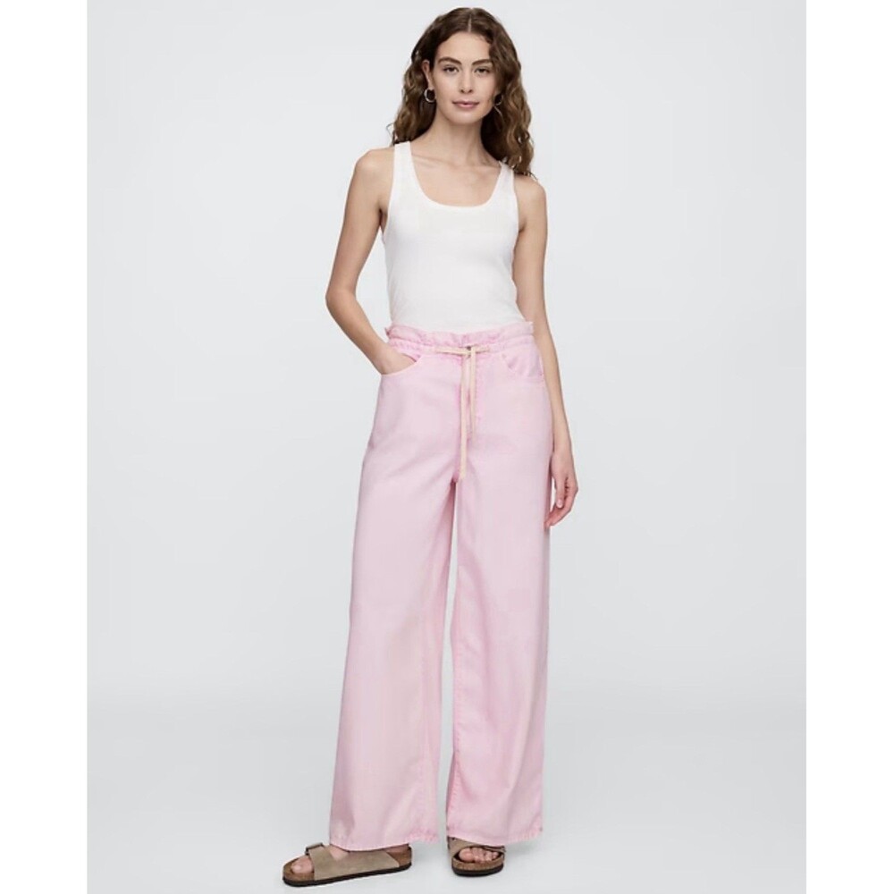 NWT Gap Superlight Pull-On Baggy Pink Denim Wide Leg Pants Women’s Size S $79.99